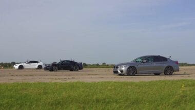 Tesla Model S Plaid vs Porsche 911 Turbo S vs BMW M5 Competition