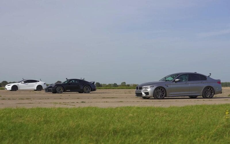 Tesla Model S Plaid vs Porsche 911 Turbo S vs BMW M5 Competition